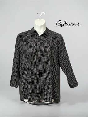 Reitmans, The Classic, Plus Size XXL, Black White Geometric Button Blouse